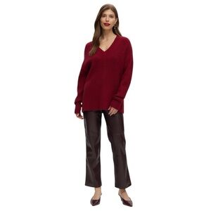 HILLARY RADLEY V-Neck Burgundy Sweater Galaxy Pattern Red Pullover Spring Top XL
